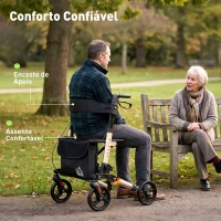 HOMCOM Andarilho Dobrável em Alumínio com Assento, 4 Rodas, Altura Ajustável e Travões de Mão, Dourado e Preto(m-5)