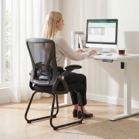 HOMCOM Office Chair, Ergonomic Desk Chair No Wheels with Mesh Backrest and Steel Legs for Home Conference Room, Black(m-10)
