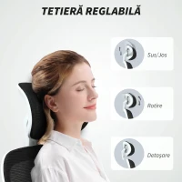 HOMCOM Scaun Ergonomic de Birou cu Înălțime Reglabilă, Brațe Rabatabile și Tetieră, 62x61x112-120 cm, Negru(m-6)