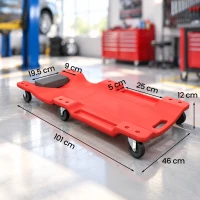 HOMCOM Low Profile Rolling Shop Creeper, Padded Headrest, Dual Tool Trays, 6 Swivel Casters, 150 kg, Red(m-3)