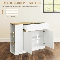 HOMCOM Bufet de Bucătărie cu 2 Uși, Raft Reglabil, 2 Sertare și 3 Compartimente Deschise, 106x30x81,2 cm, Alb(m-5)
