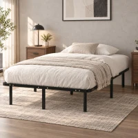 HOMCOM Cama de Casal Industrial a 28 Ripas com Espaço de Armazenamento em Madeira e Aço 120x190x31 cm Preto e Madeira(m-6)