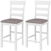 HOMCOM Conjunto de 2 Bancos de Bar, Cadeiras de Bar em Madeira Maciça com Assento Acolchoado Efeito Linho e Encosto, Branco e Castanho(m-11)
