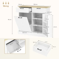HOMCOM Sideboard with Tilt-out Trash Bin, Farmhouse Kitchen Sideboard with 2 Drawers, Adjustable Shelves, Door Racks, White(m-3)