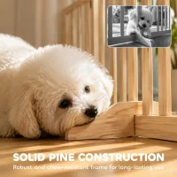 PawHut Wooden Dog Gate, 3-Panel Freestanding Pet Gates Indoor with 2 Support Feet and 360° Flexible Hinges, Natural(m-6)