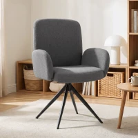 HOMCOM Swivel Accent Chair, Upholstered Linen-Look Armchair with Curved Backrest, Wrapped Armrests for Living Room, Grey(m-14)