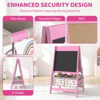 AIYAPLAY Art Easel for Kids, 3-in-1 Kids Easel with Chalkboard, Whiteboard, Paper Roll, Storage, Under-Board Shelf for 3-8, Pink(m-6)