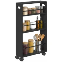 HOMCOM Carrinho Porta-objetos 3 Prateleiras com Rodas em Metal Preto(m-7)