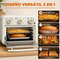 HOMCOM Horno Freidora de Aire 12 L con 3 Mandos Convección 360° Temperatura hasta 230 °C Temporizador 60 Min Bandeja y Cesta(m-5)