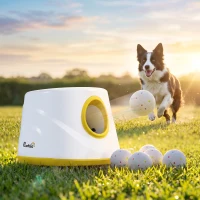 PawHut Automatic Dog Ball Launcher, Dog Thrower Machine with 6PCS 2.3" ETPU alls, 3 Adjustable Distance(20/33/46ft) & Random Mode(m-8)