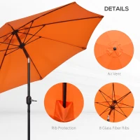 Outsunny 2.6M Patio Parasol Sun Umbrella, Tilt Shade Shelter Canopy with Crank 8 Ribs Aluminium Frame, Orange(m-7)