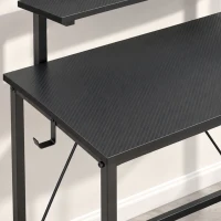 HOMCOM 114.5 cm L-Shaped Gaming Desk, Computer Desk with LED Lights, Power Station and Adjustable Mesh Shelf , Black(m-11)