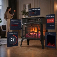 HOMCOM Chimenea Eléctrica 1000/2000 W con Efecto Llama 3 Vistas Termostato Wifi 5 Colores Temporizador 12h Negro(m-6)