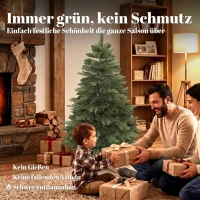 HOMCOM Künstlicher Weihnachtsbaum 150 cm, Edeltanne, voll mit Klappästen, 525 Spitzen, faltbarer Holzständer, Grün(m-4)