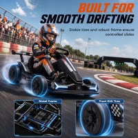 AIYAPLAY 24V Electric Go Kart for Kids 6-12 Years with Drift Mode, Adjustable Seat, 3 Speed, Slow Start, Black(m-5)