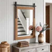 HOMCOM Espejo de pared rectangular decorativo para salón Espejo colgante 86,5 x 61 cm Marrón claro(m-4)