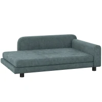 PawHut Sofá para Perro Cama para Perro Cojín Desenfundable Lavable Respaldo Alto Brazos Terciopelo 101x66x34,5cm Gris(m-1)