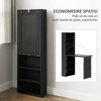 HOMCOM Birou Modern Pliabil cu Bibliotecă și Tablă, din Lemn și Metal, 98x51x153 cm, Negru(m-4)