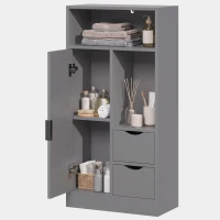 HOMCOM Mueble de baño, mueble de almacenamiento estrecho con 2 cajones, compartimentos abiertos, 50x25x100 cm, gris(m-11)