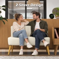 HOMCOM 2-Sitzer Sofa, weiche Polsterung, pflegeleichter Bezug, bis 220 kg, 117 x 56,5 x 77 cm, Cremeweiß(m-6)