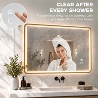HOMCOM Bathroom Mirror with LED Lights, 100x70cm Rectangle Bathroom Mirror, Dimmable, Bluetooth, Anti-Fog, Gold Tone(m-6)