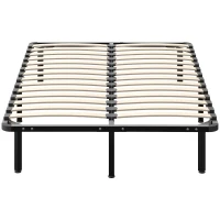 HOMCOM Lit double industriel à 28 lattes avec espace de rangement, en bois et acier, 120x190x31 cm, noir et bois(m-7)