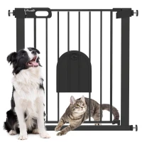 PawHut Barrière de sécurité animaux avec porte fermeture automatique système de double verrouillage, acier noir(m-11)