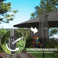Outsunny Doppelsonnenschirm 455 x 265 cm, UV Schutz Sonnenschirm mit Handkurbel, Balkonschirm windfest Kurbelschirm Sonnenschutz für Balkon Garten, Grau(m-7)