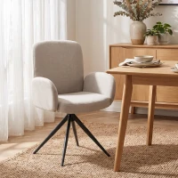 HOMCOM Swivel Accent Chair, Upholstered Linen-Look Armchair with Curved Backrest, Wrapped Armrests for Living Room, Light Brown(m-8)