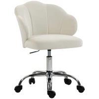 HOMCOM Chaise Bureau en Velours, Chaise Coiffeuse avec Dossier en Pétale, Hauteur Réglable, Fonction Bascule, Crème(m-18)