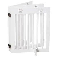 PawHut Freestanding Pet Gate 4 Panel Wooden Dog Barrier Folding Safety Fence with Support Feet up to 204cm Long 61cm Tall for Doorway Stairs White(m-8)