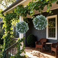 HOMCOM Set of 2 Artificial Plant Topiary Balls, UV-protected Fake Decorative Plants, Blue(m-7)