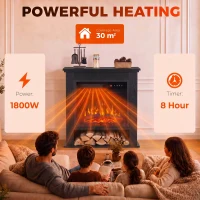 HOMCOM Electric Fireplace Suite with Shelf, 25" 1800W Electric Fire and Surround with LED Flame, 5 Brightness, Remote, Black(m-6)