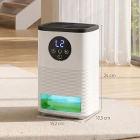 HOMCOM Deshumidificador 0,3L/Día para 15 ㎡ Depósito 1,4 Litros Luz RGB Temporizador de 24H Pantalla LED Blanco(m-3)