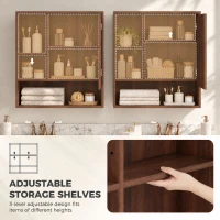 HOMCOM Bathroom Mirror Cabinet, Wall-Mounted Bathroom Cabinet with Mirror Door, Adjustable Shelves, Walnut Brown(m-6)