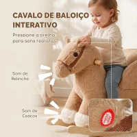 AIYAPLAY Cavalo de Baloiço para Bebé com Sons de Galope e Relinchos, Base de Madeira e Cinto de Segurança, 18-36 Meses, Castanho(m-4)