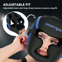SPORTNOW Boxing Headguard w/ Adjustable Strap for Sparring, Kickboxing, MMA, Blue/Black(m-5)