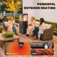 Outsunny Gas Patio Heater, 13 kW Portable Propane Outdoor Heater with Stepless Heat Control, Tip-over Protection, 4 Wheels, Black(m-4)
