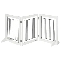 PawHut Foldable Pet Gate, with Three Panels & Two Support Feet - White(m-1)