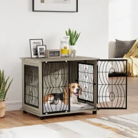 Indoor Dog Crate Furniture End Table w/ Plush Washable Cushion, Lockable Door, for Medium Dogs(m-11)