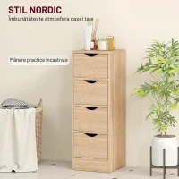 HOMCOM Dulap de Baie Economisitor de Spațiu cu 4 Sertare și Mânere Sculptate Stil Nordico, 29x29x83 cm, Lemn Natural(m-6)