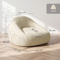 HOMCOM Puf para Adultos en Terciopelo Acanalado, Acolchado en Espuma, Forma Envolvente, Sin Montaje, 114x121x60cm, Crema(m-3)