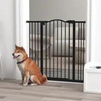 PawHut Pressure Fit Dog Stair Gate No Drilling Safety Gate Auto Close for Doorways, Hallways, 74-100cm Adjustable, 94cm Tall, Black(m-2)