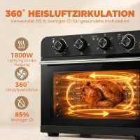 HOMCOM Airfryer-oven met hetelucht, draaispit-set, temperatuurregelaar, timer, 1800 W(m-6)