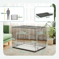 PawHut Foldable Dog Crate with 2 Doors with Tray, Soft Cushion, for Large Medium Dogs, 91 x 62 x 68, Black(m-3)