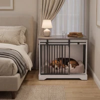 PawHut 80 cm Dog Crate Furniture with Sliding Barn Door for Medium Dogs, White(m-9)