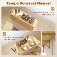 HOMCOM Ilha de Cozinha com 5 Rodas, Tampo Extensível, 3 Prateleiras Giratórias 360°, 2 Gavetas, 3 Portas e Toalheiro, Branco(m-5)