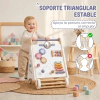 AIYAPLAY Andador de Madera Bebé, Caminador Bebé con Juguetes Montessori, Velocidad Ajustable con Almacenaje Blanco(m-6)