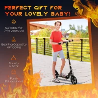 HOMCOM Kids Foldable Kick Scooter w/ Adjustable Height, Break, Big Wheels, for Ages 7-14 Years - Black(m-7)