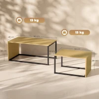 HOMCOM Zestaw 2 stolików kawowych, stolik do kawy, stolik pomocniczy, MDF, metal, 90 x 48 x 42 cm/59 x 42 x 36 cm, drewno naturalne + czarny(m-3)